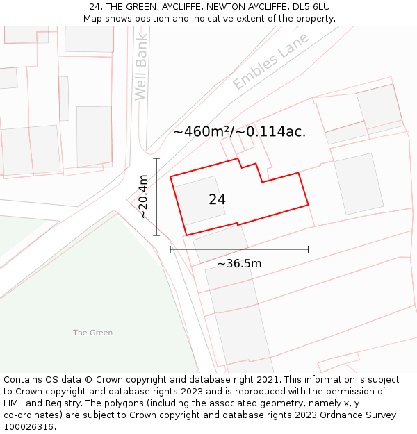 24, THE GREEN, AYCLIFFE, NEWTON AYCLIFFE, DL5 6LU: Plot and title map