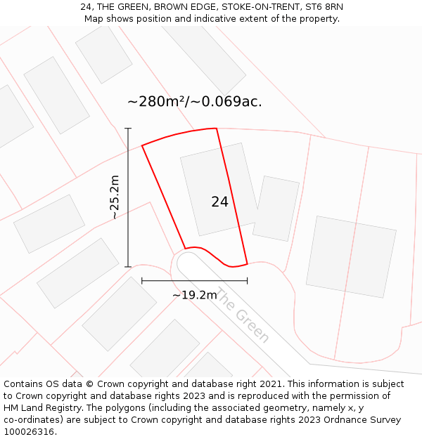 24, THE GREEN, BROWN EDGE, STOKE-ON-TRENT, ST6 8RN: Plot and title map