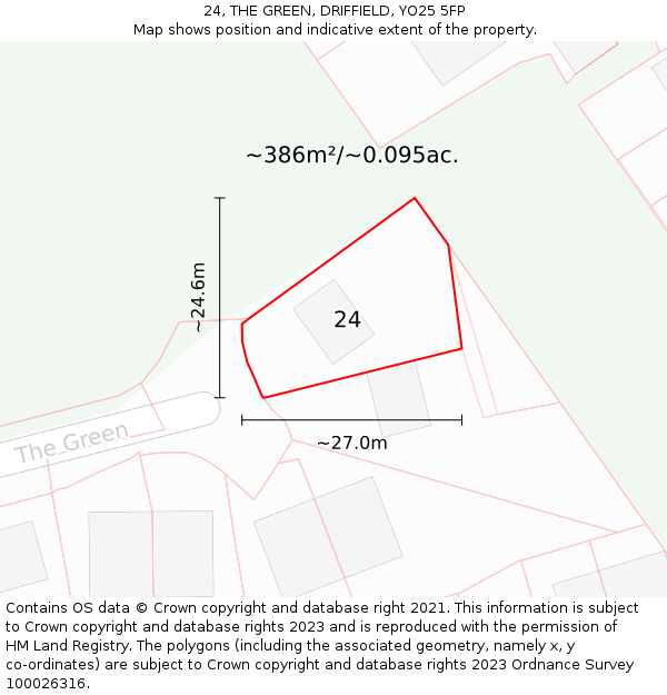 24, THE GREEN, DRIFFIELD, YO25 5FP: Plot and title map