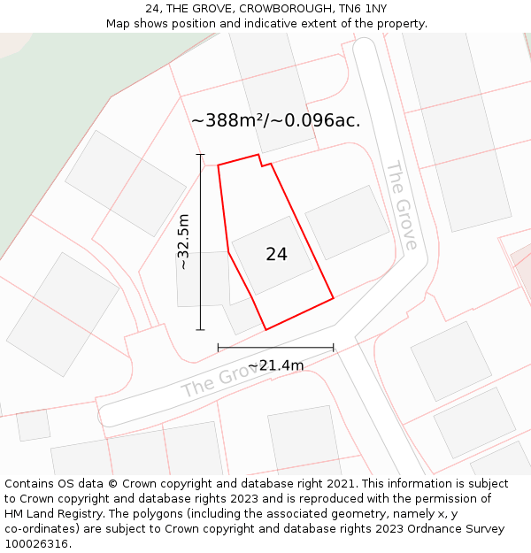 24, THE GROVE, CROWBOROUGH, TN6 1NY: Plot and title map