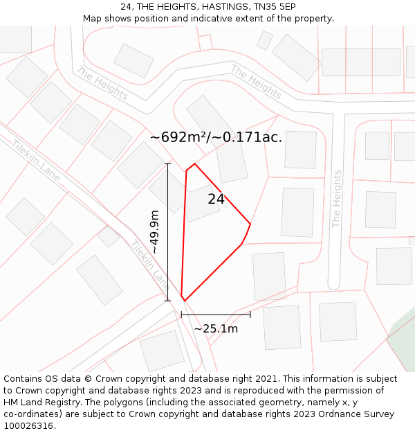 24, THE HEIGHTS, HASTINGS, TN35 5EP: Plot and title map