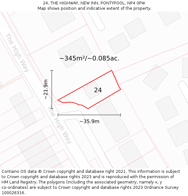 24, THE HIGHWAY, NEW INN, PONTYPOOL, NP4 0PW: Plot and title map