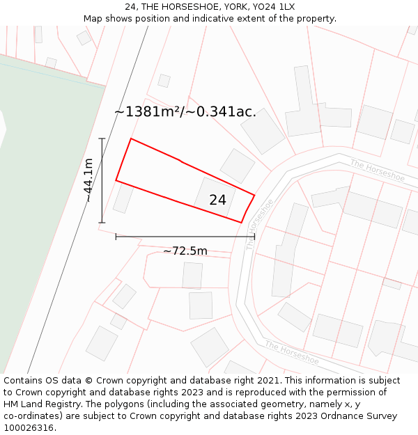 24, THE HORSESHOE, YORK, YO24 1LX: Plot and title map