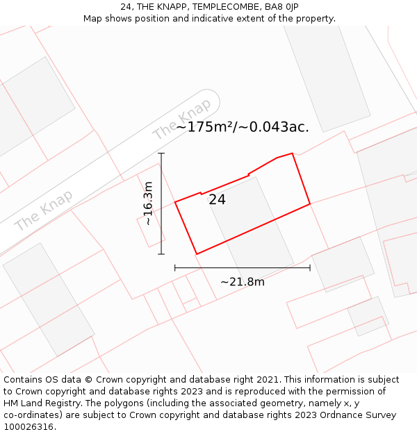 24, THE KNAPP, TEMPLECOMBE, BA8 0JP: Plot and title map