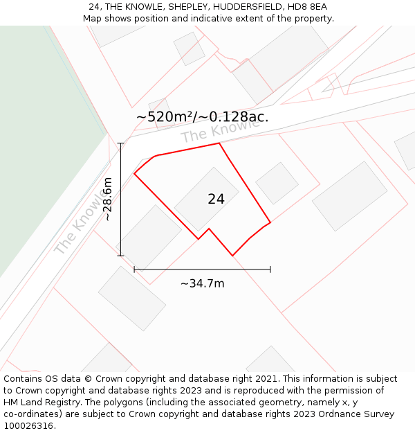 24, THE KNOWLE, SHEPLEY, HUDDERSFIELD, HD8 8EA: Plot and title map