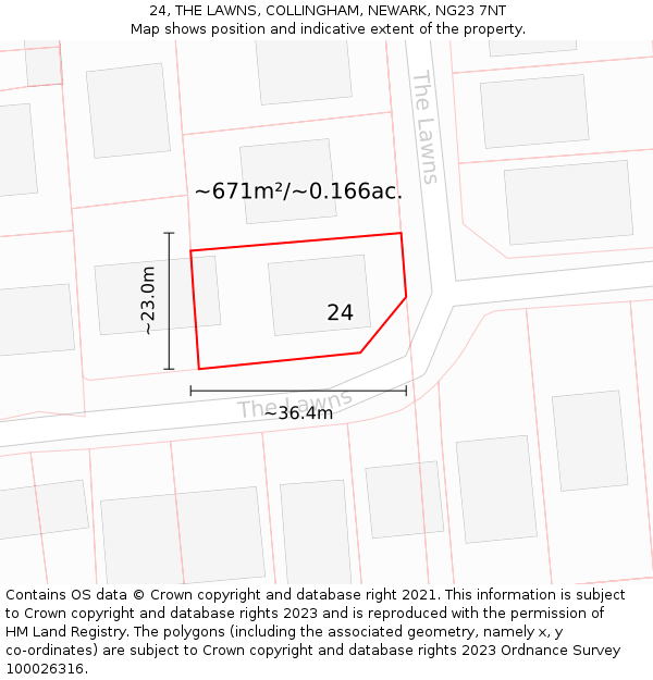 24, THE LAWNS, COLLINGHAM, NEWARK, NG23 7NT: Plot and title map