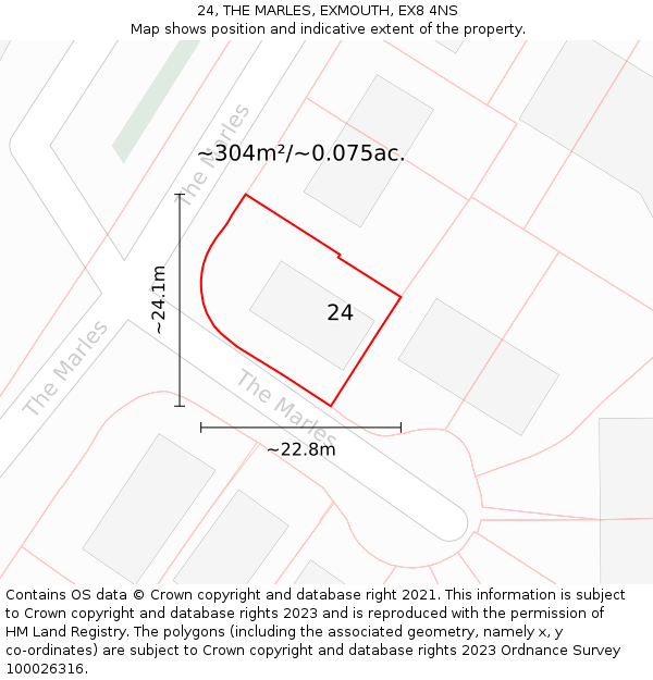24, THE MARLES, EXMOUTH, EX8 4NS: Plot and title map