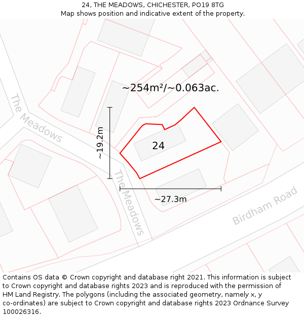 24, THE MEADOWS, CHICHESTER, PO19 8TG: Plot and title map