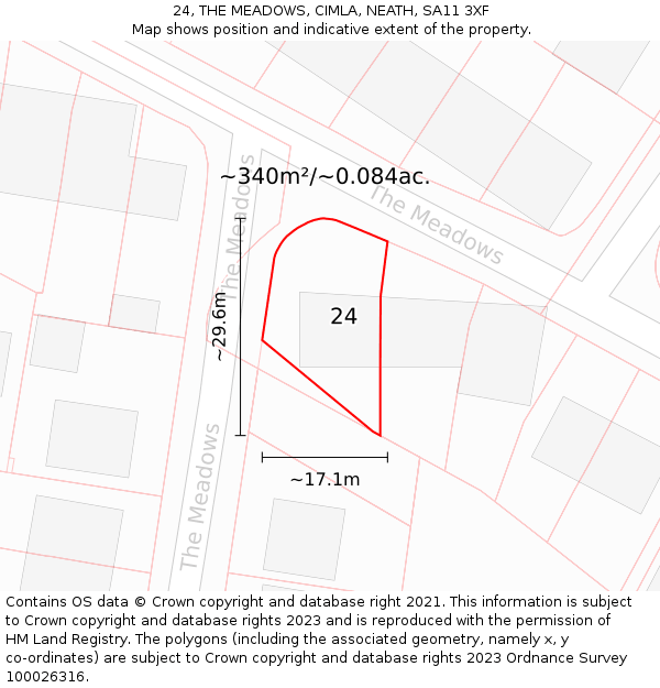 24, THE MEADOWS, CIMLA, NEATH, SA11 3XF: Plot and title map
