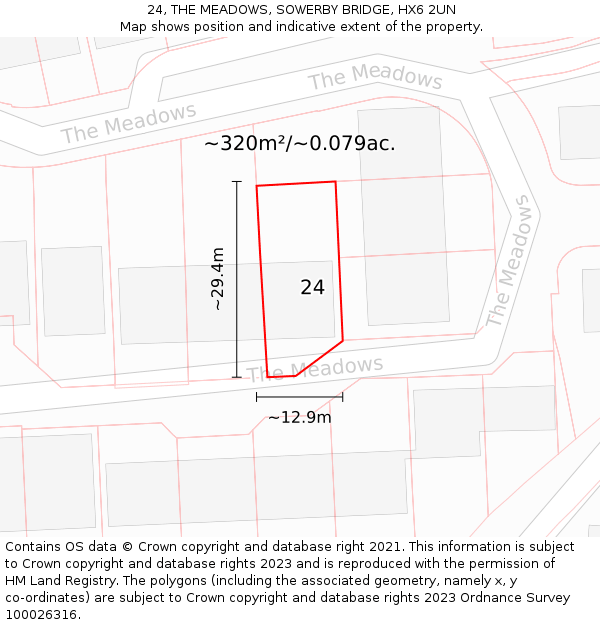 24, THE MEADOWS, SOWERBY BRIDGE, HX6 2UN: Plot and title map