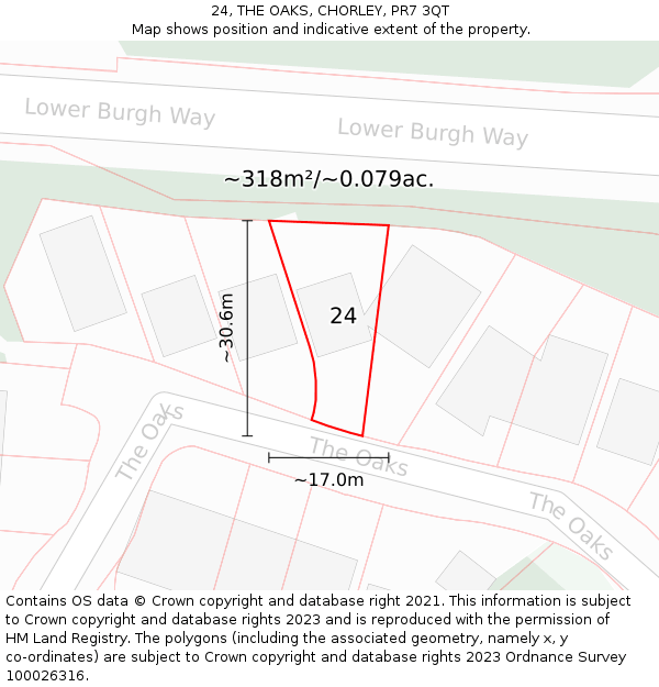 24, THE OAKS, CHORLEY, PR7 3QT: Plot and title map