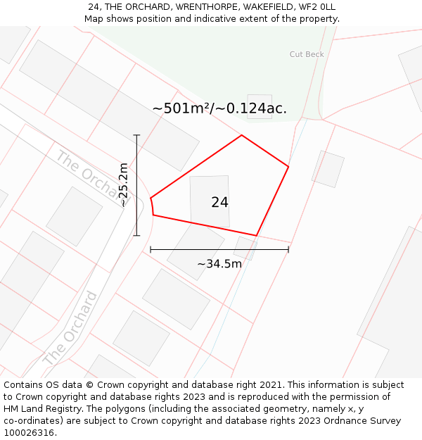 24, THE ORCHARD, WRENTHORPE, WAKEFIELD, WF2 0LL: Plot and title map