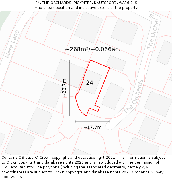 24, THE ORCHARDS, PICKMERE, KNUTSFORD, WA16 0LS: Plot and title map