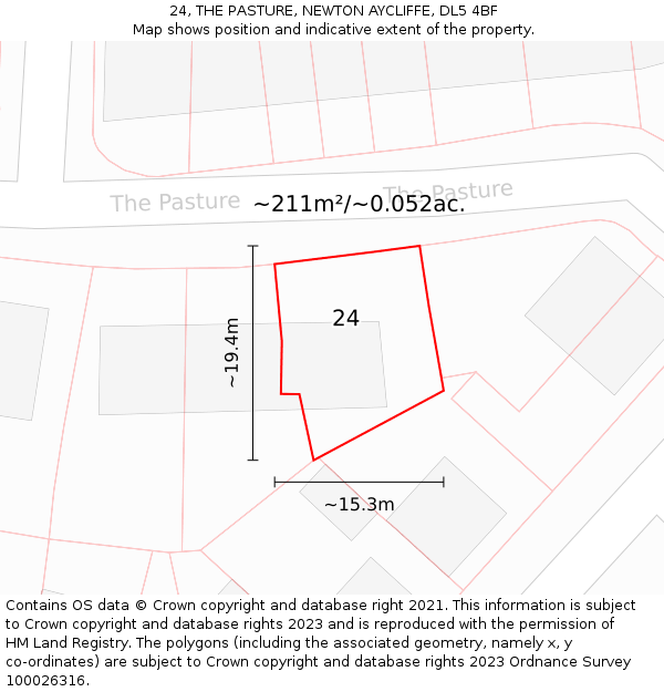 24, THE PASTURE, NEWTON AYCLIFFE, DL5 4BF: Plot and title map