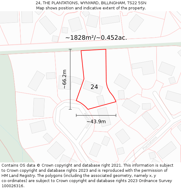 24, THE PLANTATIONS, WYNYARD, BILLINGHAM, TS22 5SN: Plot and title map