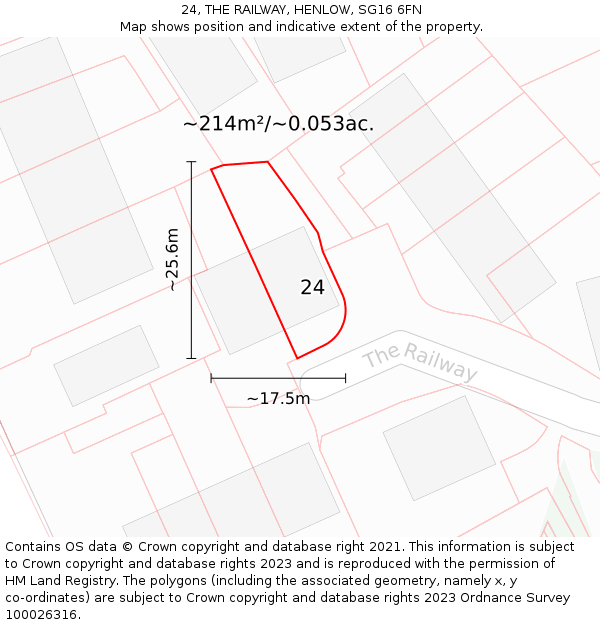 24, THE RAILWAY, HENLOW, SG16 6FN: Plot and title map