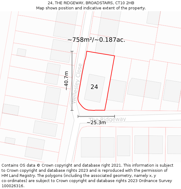 24, THE RIDGEWAY, BROADSTAIRS, CT10 2HB: Plot and title map