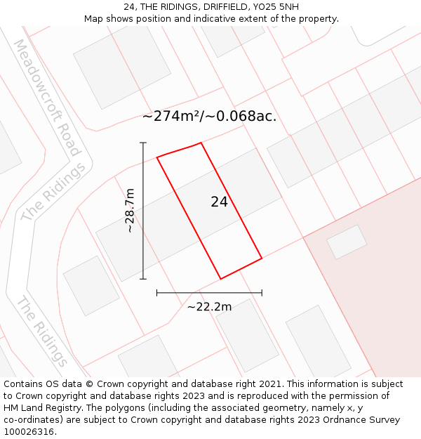 24, THE RIDINGS, DRIFFIELD, YO25 5NH: Plot and title map