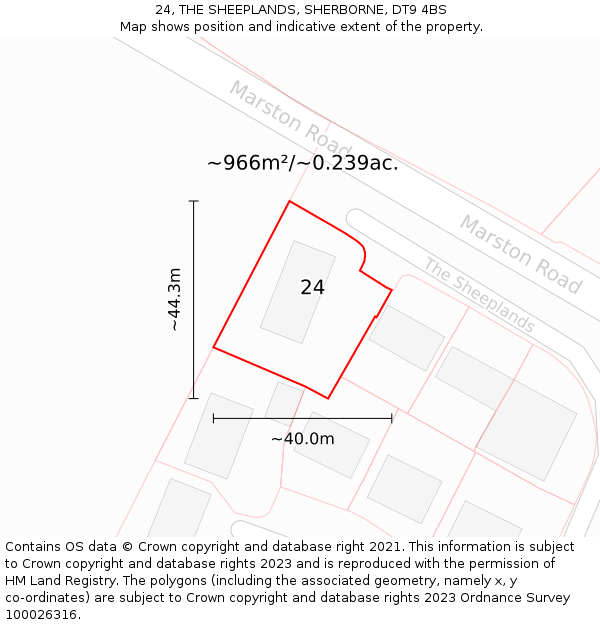 24, THE SHEEPLANDS, SHERBORNE, DT9 4BS: Plot and title map