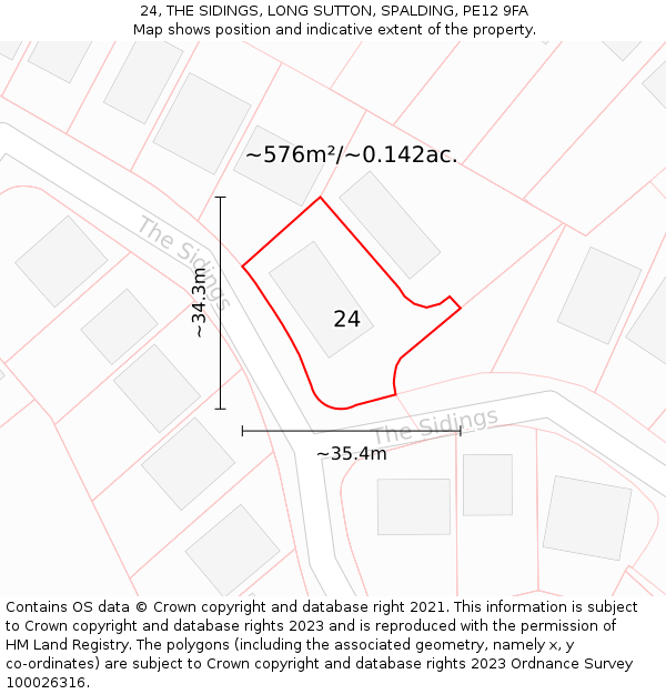 24, THE SIDINGS, LONG SUTTON, SPALDING, PE12 9FA: Plot and title map