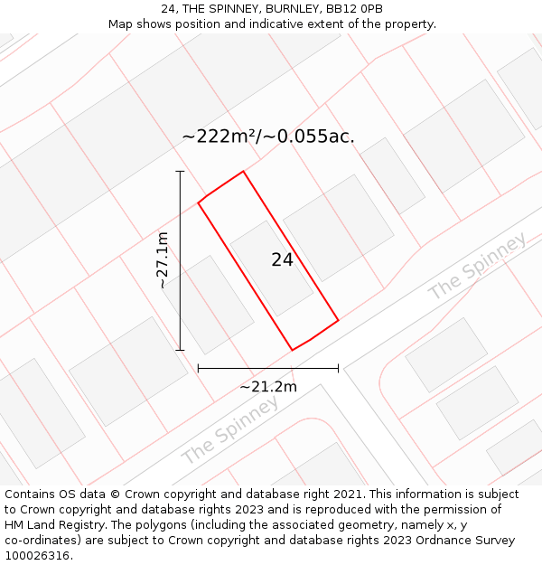 24, THE SPINNEY, BURNLEY, BB12 0PB: Plot and title map