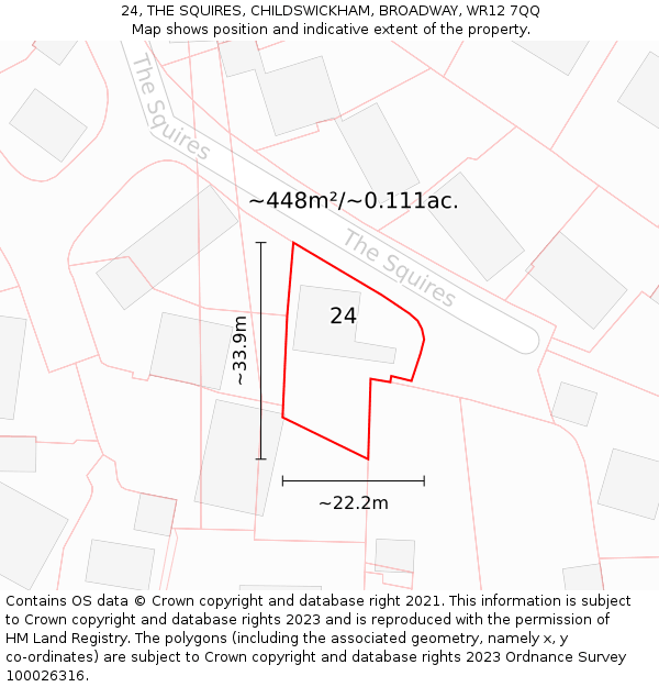 24, THE SQUIRES, CHILDSWICKHAM, BROADWAY, WR12 7QQ: Plot and title map