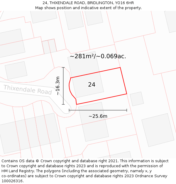 24, THIXENDALE ROAD, BRIDLINGTON, YO16 6HR: Plot and title map