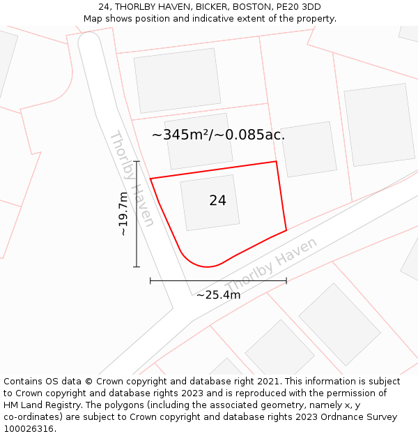 24, THORLBY HAVEN, BICKER, BOSTON, PE20 3DD: Plot and title map