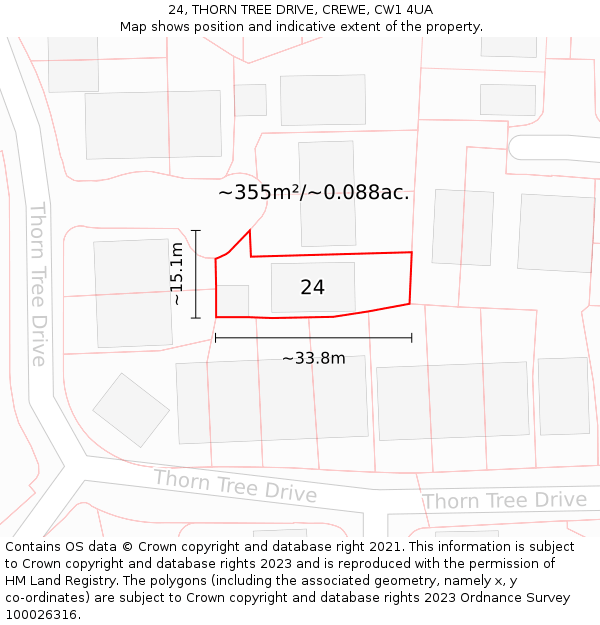 24, THORN TREE DRIVE, CREWE, CW1 4UA: Plot and title map