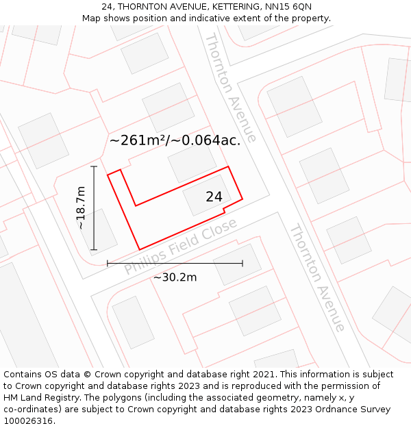 24, THORNTON AVENUE, KETTERING, NN15 6QN: Plot and title map