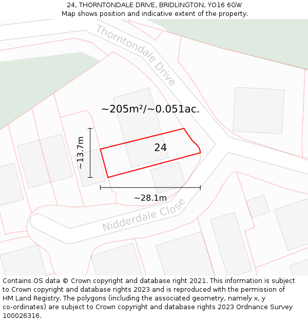 24, THORNTONDALE DRIVE, BRIDLINGTON, YO16 6GW: Plot and title map