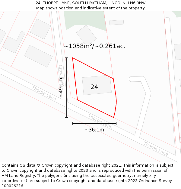 24, THORPE LANE, SOUTH HYKEHAM, LINCOLN, LN6 9NW: Plot and title map