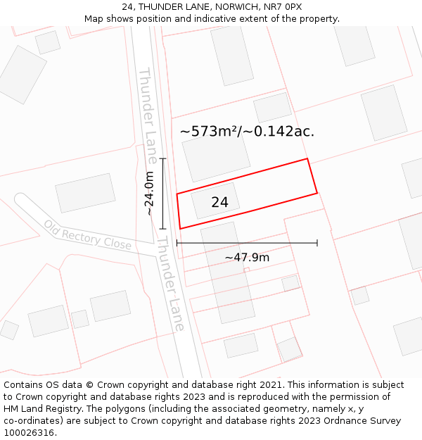 24, THUNDER LANE, NORWICH, NR7 0PX: Plot and title map