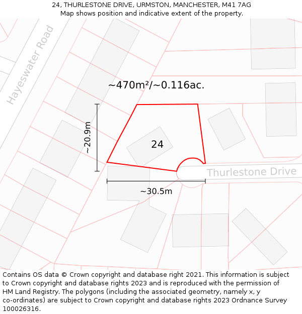 24, THURLESTONE DRIVE, URMSTON, MANCHESTER, M41 7AG: Plot and title map