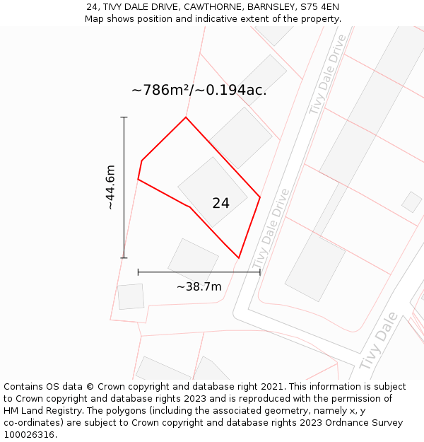 24, TIVY DALE DRIVE, CAWTHORNE, BARNSLEY, S75 4EN: Plot and title map