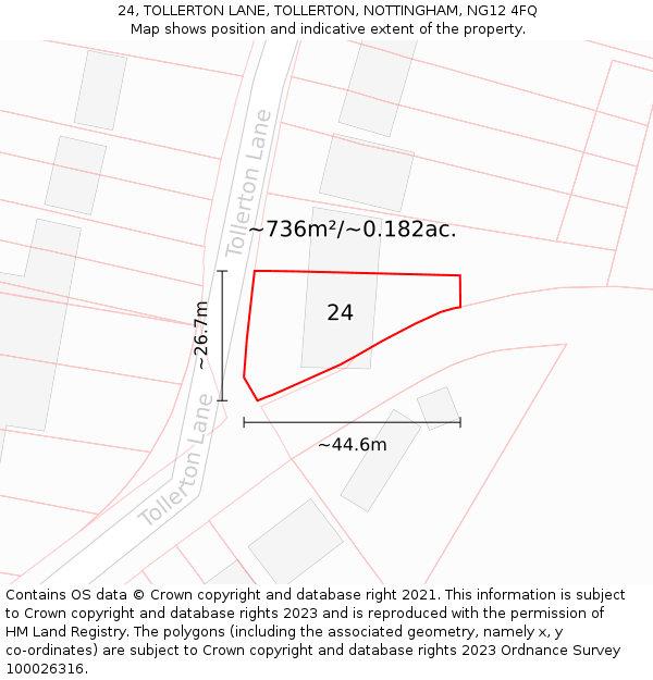 24, TOLLERTON LANE, TOLLERTON, NOTTINGHAM, NG12 4FQ: Plot and title map