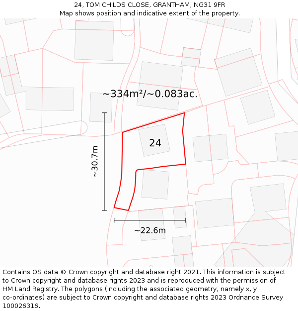 24, TOM CHILDS CLOSE, GRANTHAM, NG31 9FR: Plot and title map