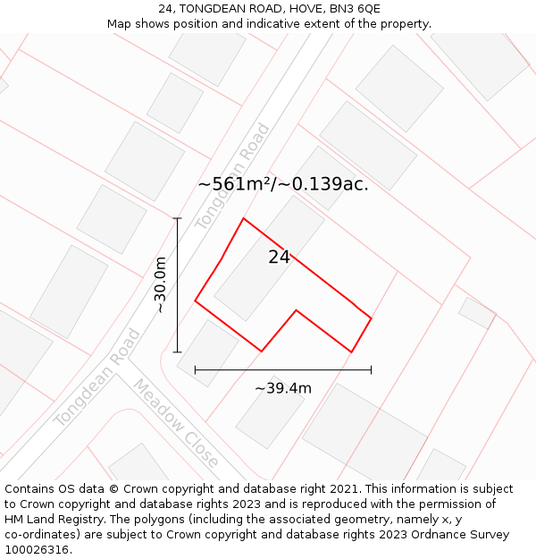 24, TONGDEAN ROAD, HOVE, BN3 6QE: Plot and title map