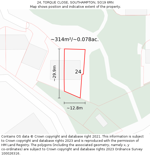 24, TORQUE CLOSE, SOUTHAMPTON, SO19 6RN: Plot and title map