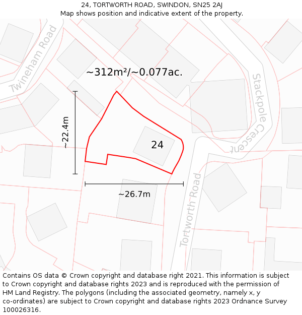 24, TORTWORTH ROAD, SWINDON, SN25 2AJ: Plot and title map