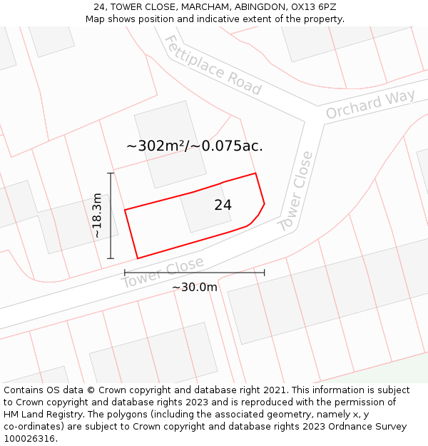 24, TOWER CLOSE, MARCHAM, ABINGDON, OX13 6PZ: Plot and title map