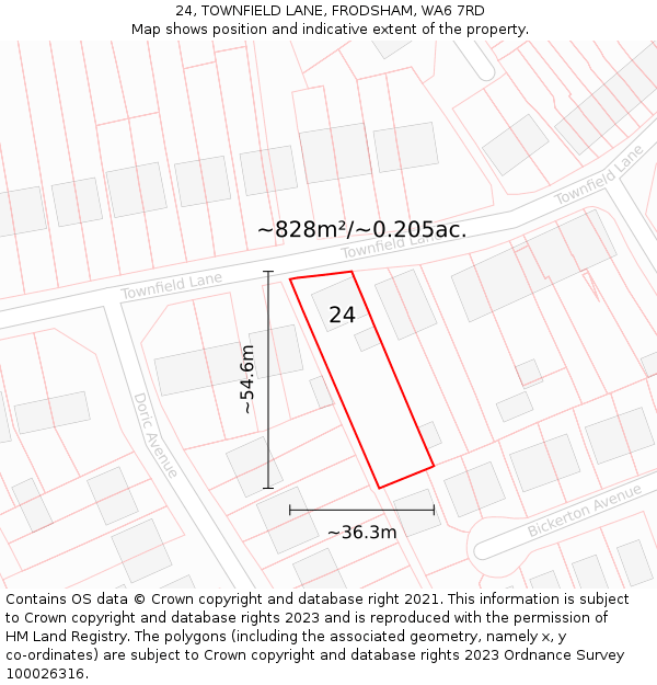 24, TOWNFIELD LANE, FRODSHAM, WA6 7RD: Plot and title map