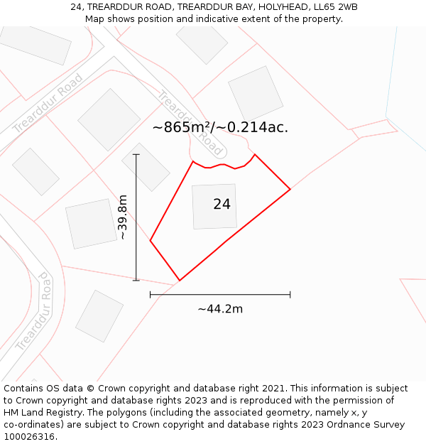 24, TREARDDUR ROAD, TREARDDUR BAY, HOLYHEAD, LL65 2WB: Plot and title map