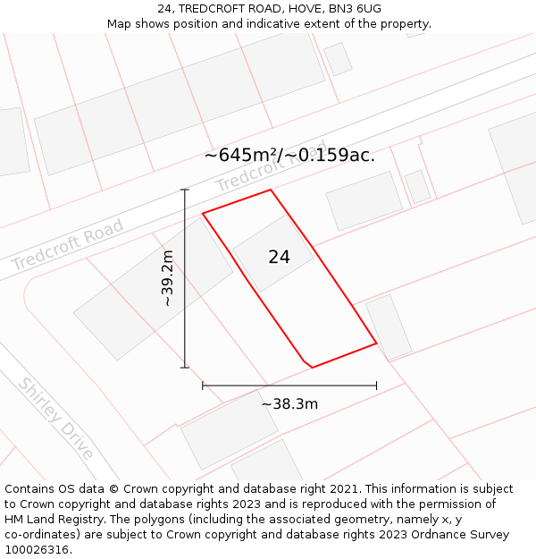 24, TREDCROFT ROAD, HOVE, BN3 6UG: Plot and title map