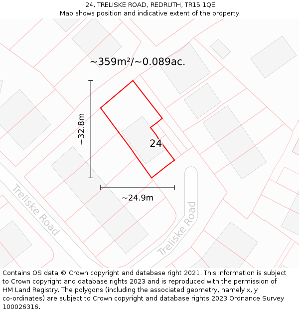 24, TRELISKE ROAD, REDRUTH, TR15 1QE: Plot and title map