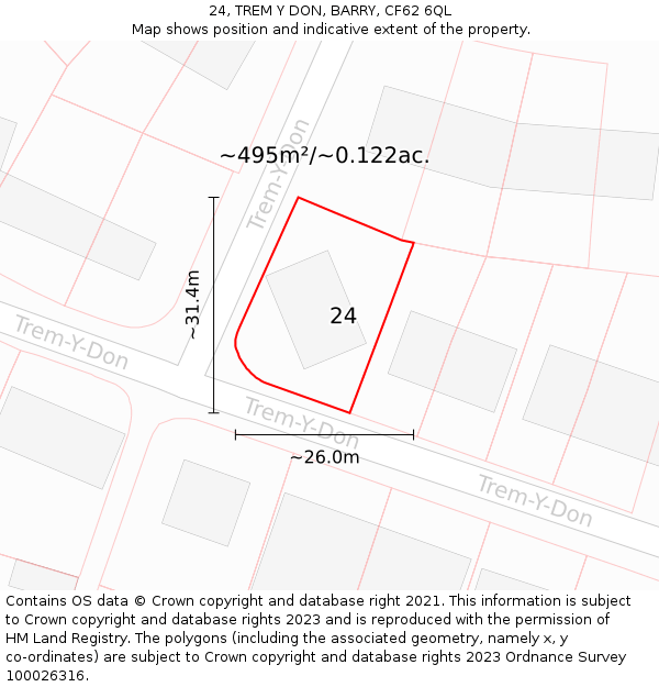 24, TREM Y DON, BARRY, CF62 6QL: Plot and title map