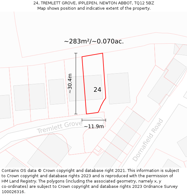 24, TREMLETT GROVE, IPPLEPEN, NEWTON ABBOT, TQ12 5BZ: Plot and title map