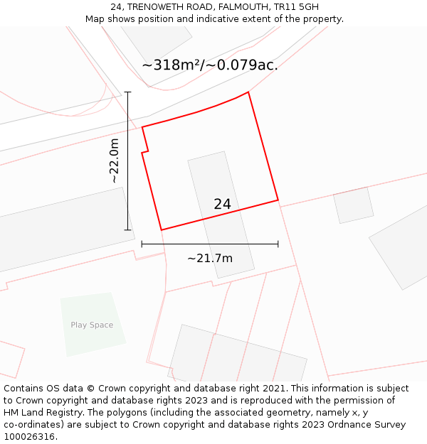 24, TRENOWETH ROAD, FALMOUTH, TR11 5GH: Plot and title map