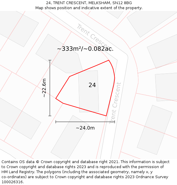 24, TRENT CRESCENT, MELKSHAM, SN12 8BG: Plot and title map