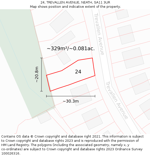 24, TREVALLEN AVENUE, NEATH, SA11 3UR: Plot and title map